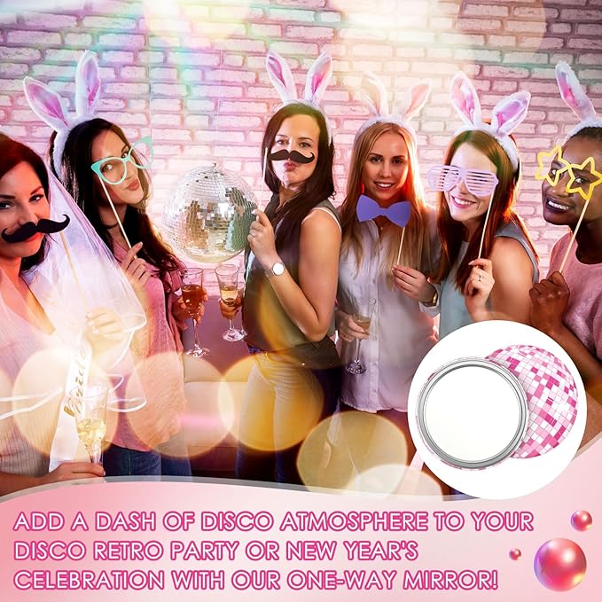 Qunclay 12 Pcs Disco Ball Compact Round Pocket Mirror - 2.76 Inch Vintage Mini Handheld Portable Mirror for Purse, Women Gift, Party Supply, Travel Daily (Pink)
