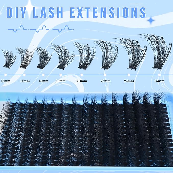 Lash Clusters 140D Thick Eyelash Clusters 12-25mm Wispy Individual Mega Volume Lashes D Curl Long Cluster Eyelash Extensions 256Pcs DIY Lash Extension at Home, by Yaiseiko(Plant Fiber)