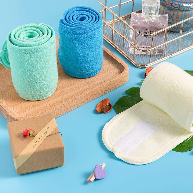 Whaline Spa Facial Headband Make Up Wrap Head Terry Cloth Headband Adjustable Towel for Face Washing, Shower, 3 Pieces (Blue, Green, Yellow)