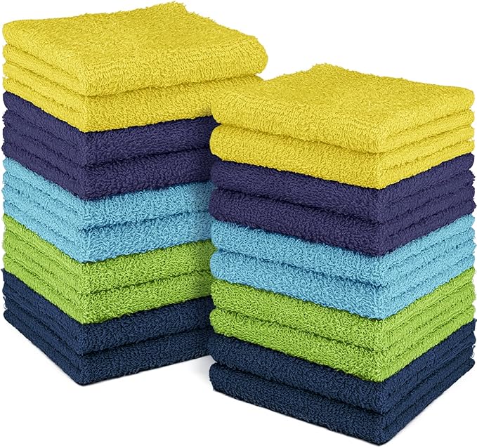 DecorRack 20 Pack 100% Cotton Wash Cloth, Luxurious Soft, 12 x 12 inch Ultra Absorbent, Machine Washable Washcloths, Assorted Set 3 (20 Pack)