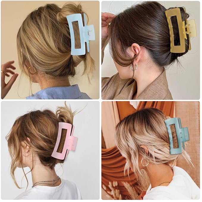 4.1 Inch Large Acrylic Banana Jaw Hair Clips - 8 Pcs Nonslip Rectangle Clips for Thick Hair, Hair Accessories for Women and Girls (Matte Color)