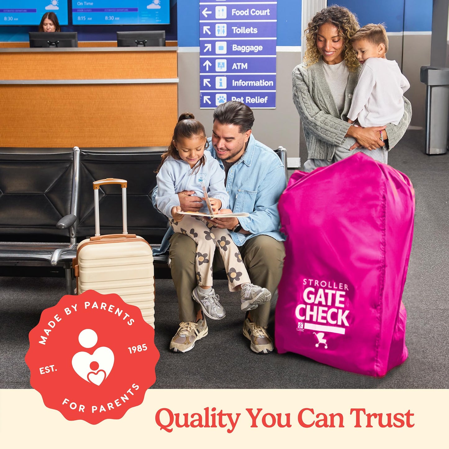 J.L. Childress Gate Check Bag for Single & Some Double Strollers - Travel Bag for Airplane, Fits Most Standard Baby Strollers, Airport Accessories Gate Check, Flying Essentials - Neon Pink