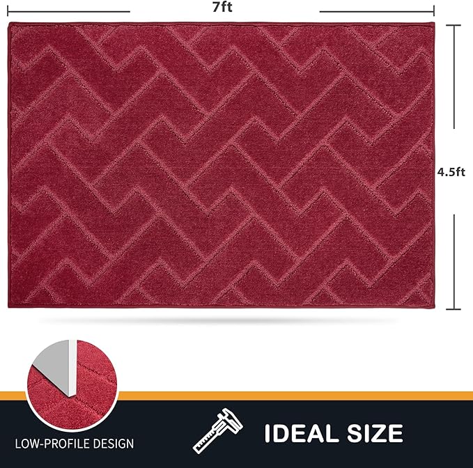 PURRUGS Easy Care Area Rug 4.5ft x 7ft, Non-Slip Machine Washable Entry Rug, Dog Door Mat, Stain Resistant Accent Rug for Hallway, Bedroom, Living Room and Mudroom, Cherry Red