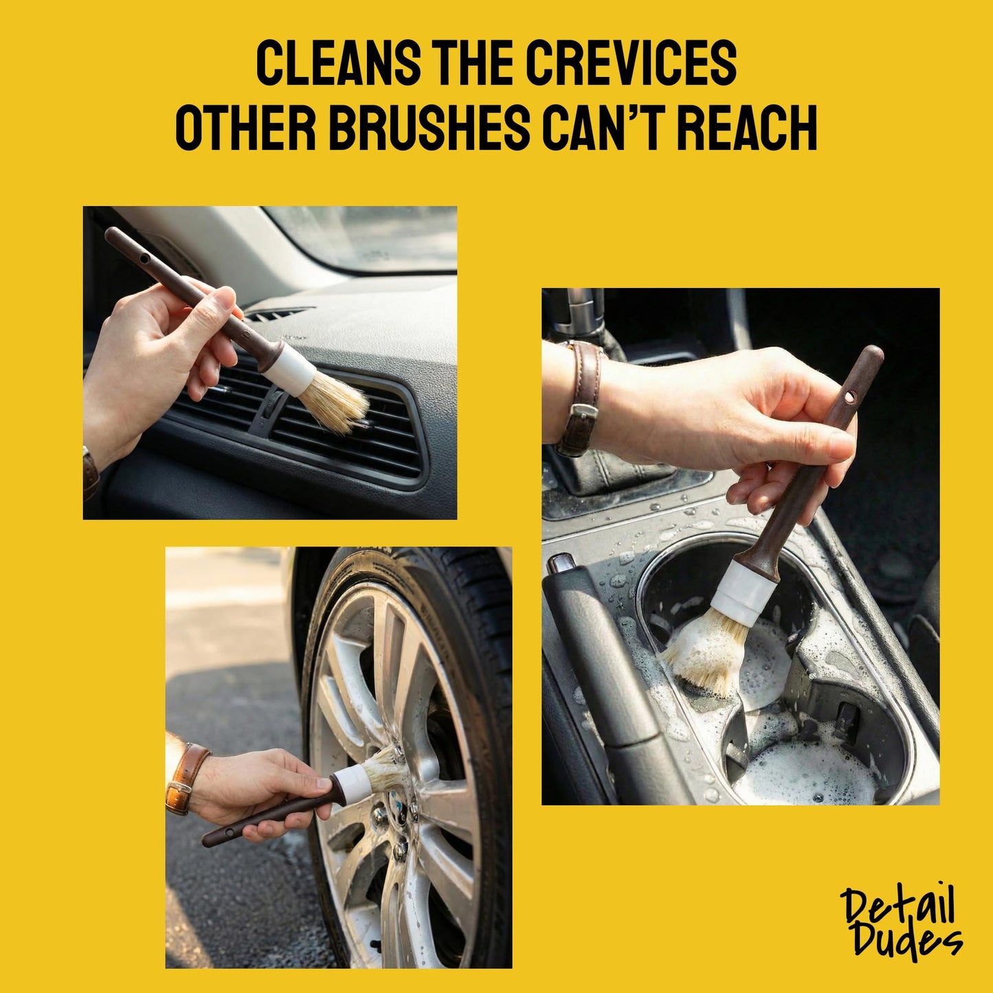 Detail Dudes Soft Boar Hair Car Detailing Brush Set - 6-Pack - Scratch-Free Soft Bristle Cleaning Brushes - Reaches Tight Spots & Interior Car Cleaning Kit - Ergonomic & Durable Detailing Supplies