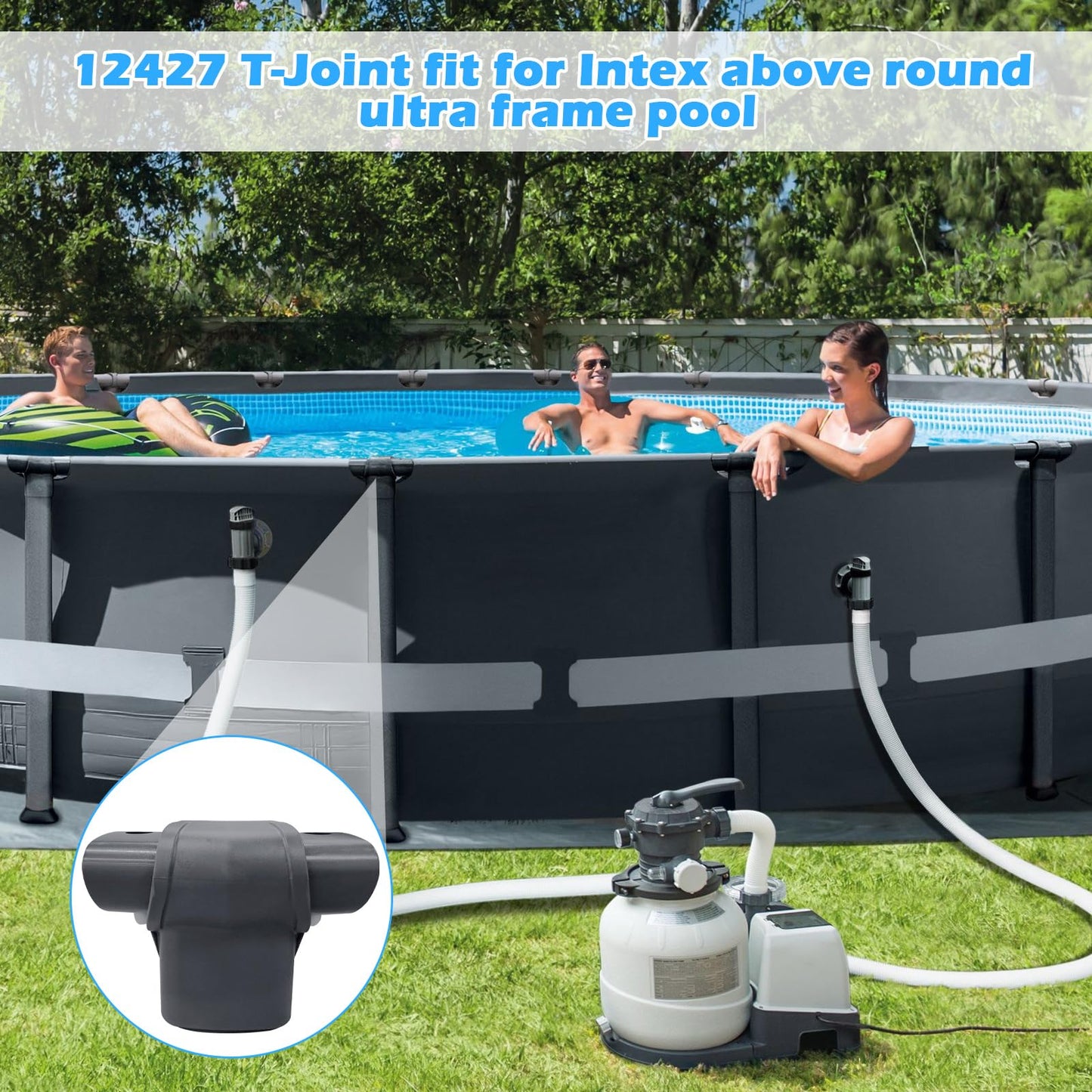 Luojiedejinbiao 12427A T-Joint Fits for 15ft 16ft 18ft 20ft 24ft 12427 Leg & Beam Pool T Joint Replacement Part for Intex Above Round Ultra Frame Pool - 2PCS