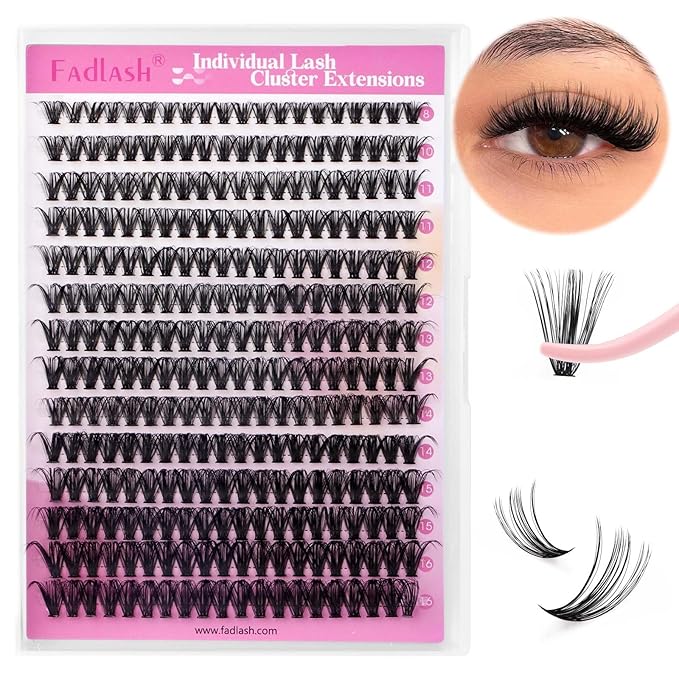 FADLASH DIY Lash Clusters Individual Eyeslash Extensions D Curl 280PCS Natural Eyelash Clusters Soft Band Wispy Volume Eyelash Extension for Beginners DIY at Home (40D-0.07-D, 8-16mm)