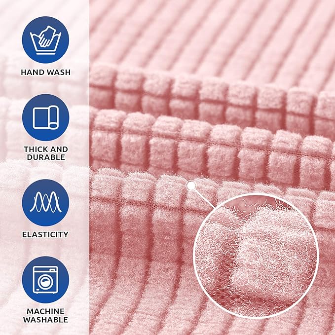 KEKUOU Stretch Oversized Sofa Slipcover 1 Piece Couch Sofa Cover (94"-110") Furniture Protector 4 Seater Sofa with Elastic Bottom for Kids,Pet.Jacquard Checked Pattern Fabric(X Large,Dusty Pink)
