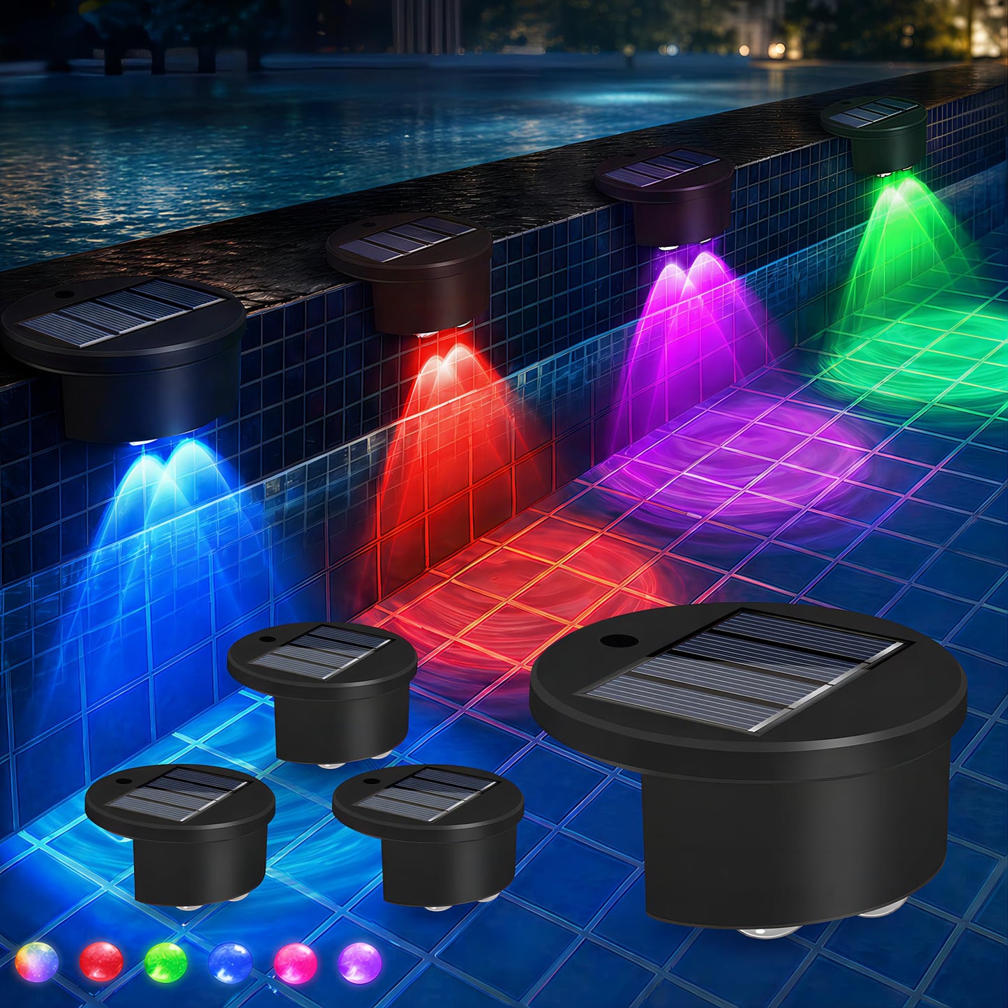 LAFULIT Solar Pool Side Lights, 8 Pack Solar Pool Wall Lights for Above Ground & Inground Pools, 5 Colors & Dynamic Modes, Auto On at Night, IP65 Waterproof, LED Pool Edge Lights for Party Deck Fence