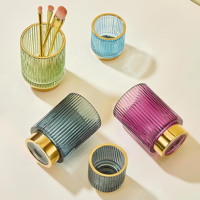 Makeup Brush Holder Organizer,Toothbrush Holders,Desk Pen Pencil Holder,Multifunctional Vintage Glass Brush Cup(A3-24-US)