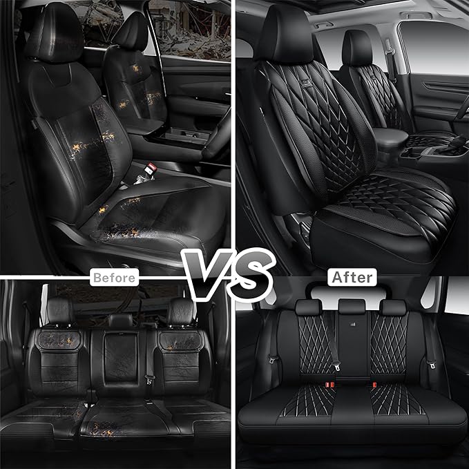 CAR PASS Rav4 Seat Covers Full Set Custom Fit for Toyota RAV4 Tocamo Corolla-Cross 2019-2024, Luxury Nappa Leather Waterproof Rav 4 Seat Covers, Anti-Slip Comfortable Airbag Compatible, Full Black