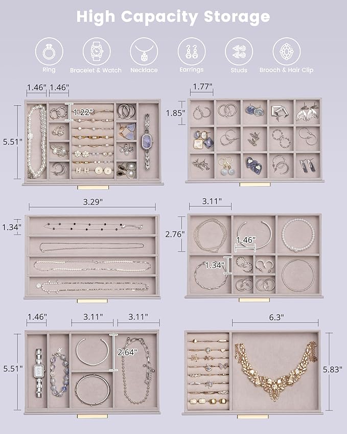 Lolalet Jewelry Box Organizer, 6-Layer Jewelry Organizers and Storage Case with Glass Lid, Ring Earring Bracelet Necklace Holder Organizer, Birthday Valentine Gifts for Women Girls -6Layer, HazePurple