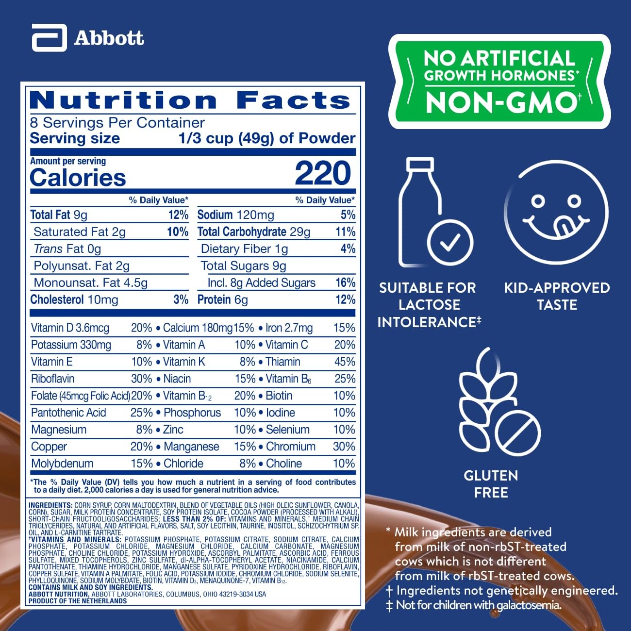 PediaSure Grow & Gain with Immune Support Shake Mix Powder, 23 Vitamins & Minerals, 6g Protein, Non-GMO, Gluten-Free, Chocolate, 14.1 oz Can, Pack of 3-24 servings