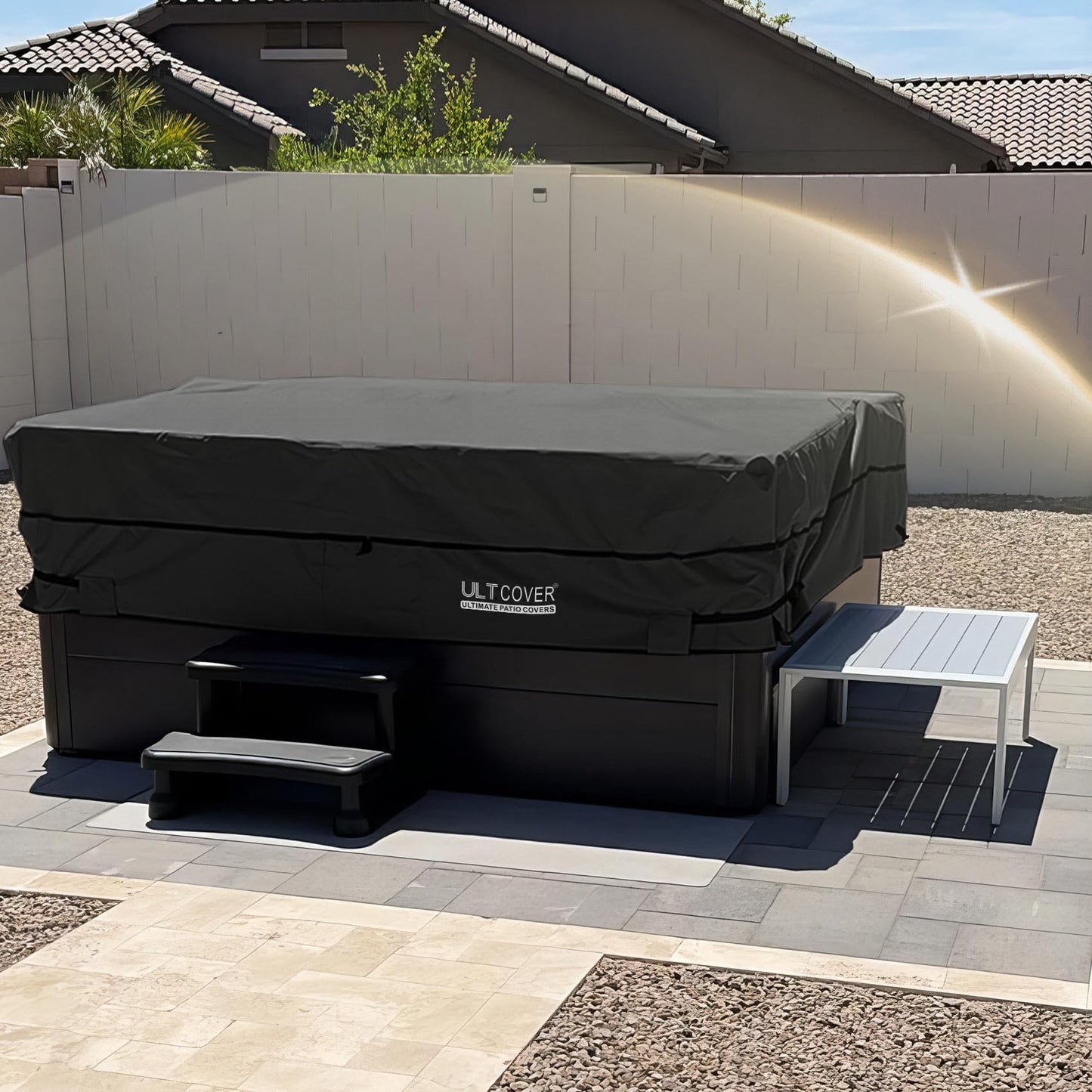 ULTCOVER Waterproof 600D Polyester Square Hot Tub Cover Outdoor SPA Covers 85 x 85 inch, Black