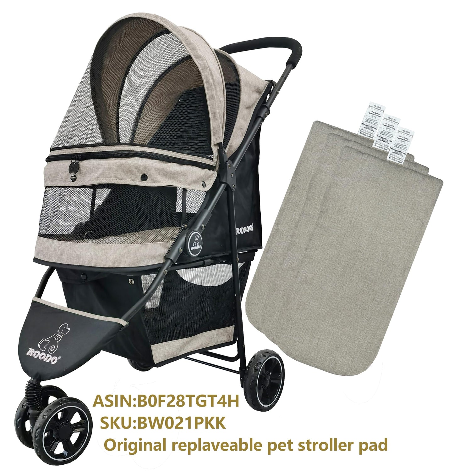 ROODO Pet Stroller Mat,Dog Stroller Cushion,Inner Pad for Exclusive Use,Original,Replaceable,Easy to Clean,Set of 3 pc(Khaki)