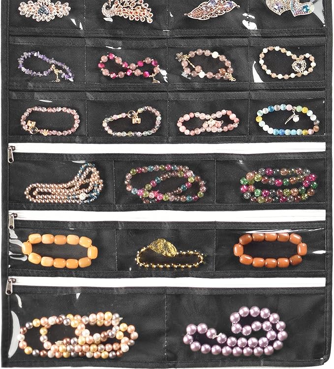 BB Brotrade Hanging Jewelry Organizer,Accessories Organizer,56 Pocket Organizer for Holding Jewelries (Black-56 Pockets)