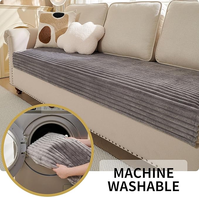 HAOMAIJIA Waterproof Couch Cover for Dogs Washable,Faux Fur Pet Couch Covers for Sofa,Soft Dog Bed Cover Non-Slip Couch Covers for 3 Cushion Couch Sofa Pet Friendly (Grey, 35" x 74")