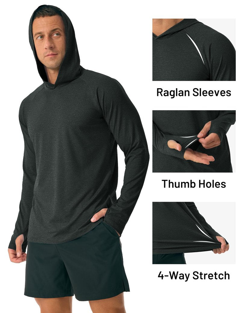 MAGCOMSEN Mens Uv Protection Shirts Long Sleeve with Hood Athletic Running Shirts Workout Sun Shirts UPF 50+ Fishing Shirts Quick Dry Hiking Outdoor Shirts Black L
