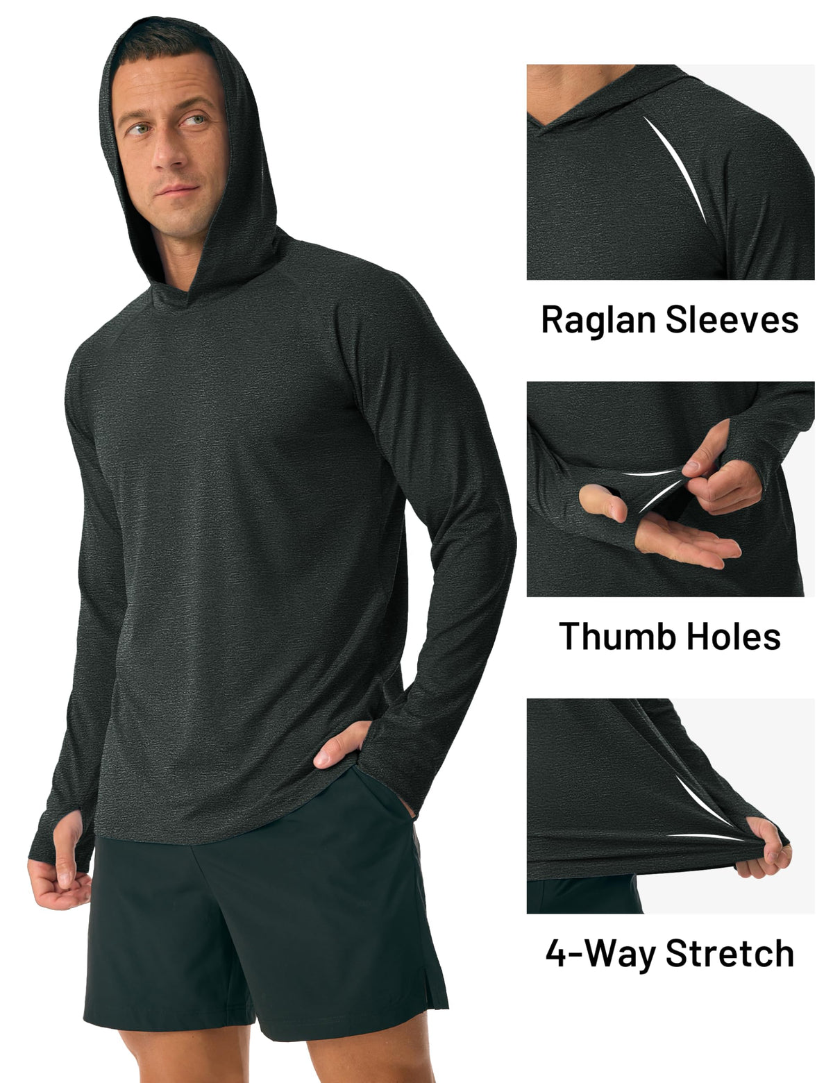 MAGCOMSEN Men's UPF 50+ Sun Shirts Long Sleeve Fishing Hoodie Shirt Lightweight Athletic Swim Running Hiking Rash Guard