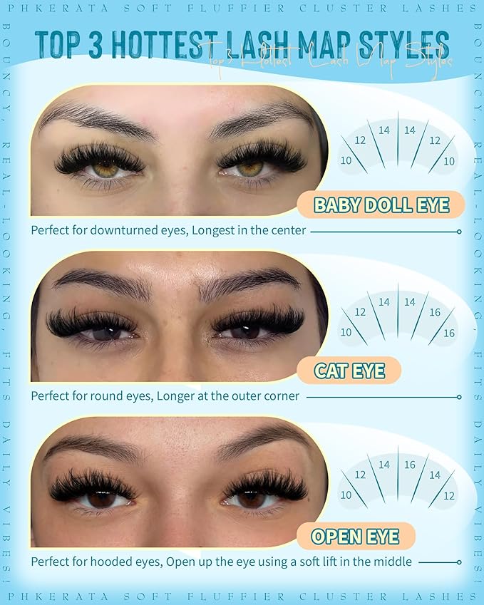 PHKERATA Fluffy Lash Clusters Wispy Eyelash Clusters Natural C Curl Cluster Eyelash Extensions Volume Individual Lashes DIY Eyelash Extension with Soft Thin Band, 10-16mm
