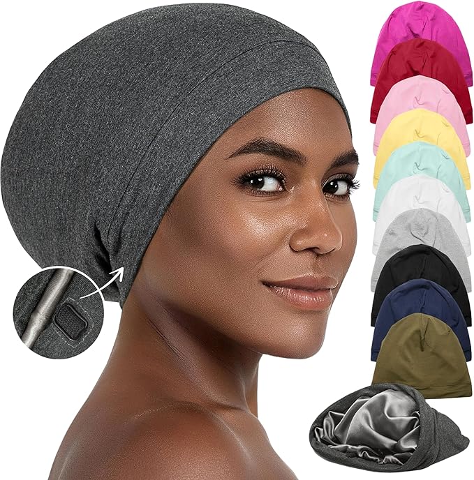 CAPLORD Satin Bonnet for Sleeping, Curly Hair Wrap Sleep for Men, Adjustable Silk Beanies for Women, Silk Hair Bonnet