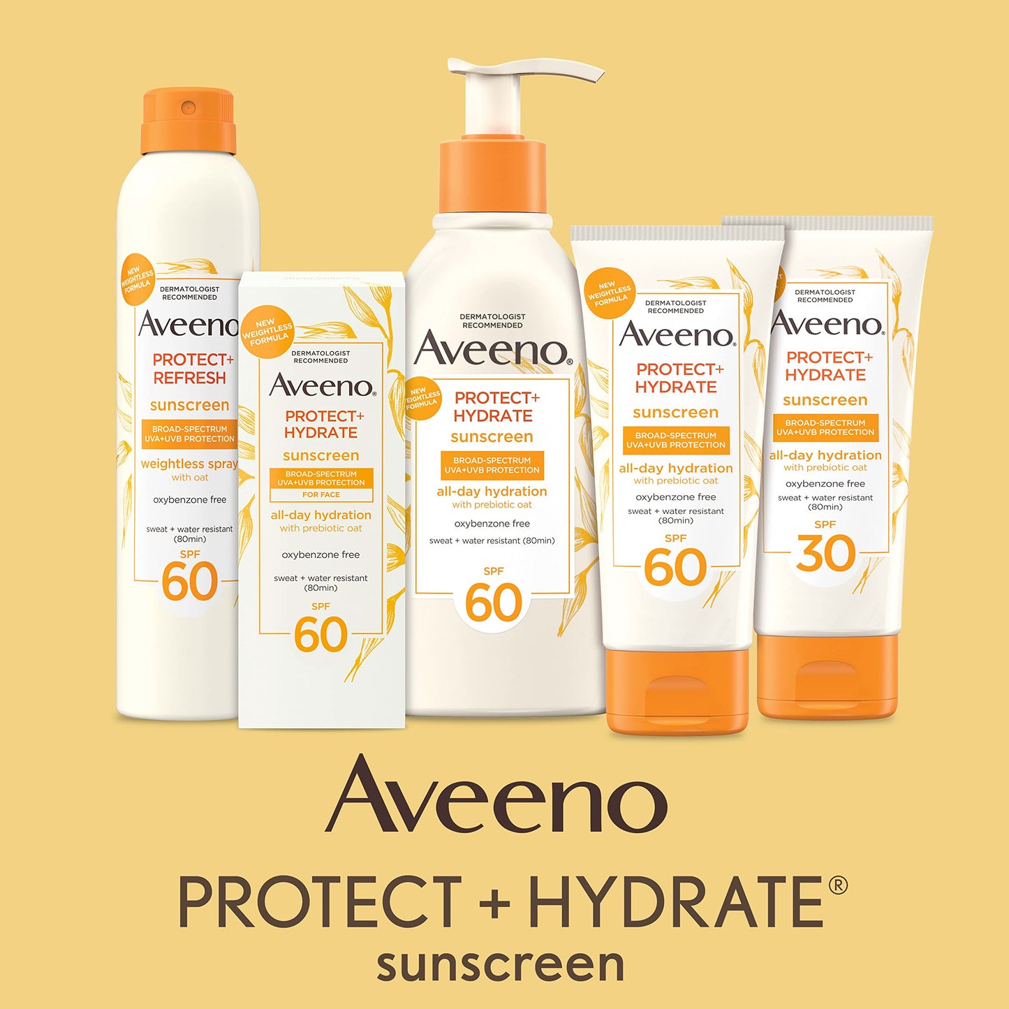 Aveeno Protect + Hydrate Moisturizing Sunscreen Lotion with Broad Spectrum SPF 30 & Prebiotic Oat, Weightless Sweat & Water-Resistant Full Body Sunscreen, Oxybenzone-Free, 3.0 fl. oz