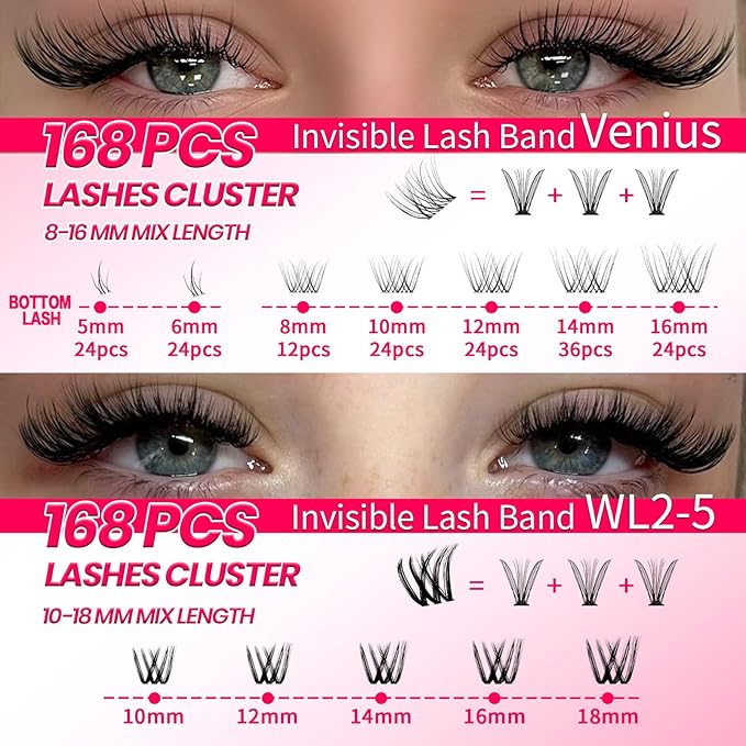 Lash Clusters Kit Eyelash Clusters Kit Fairy Cluster Eyelash Extensions Large Pack Lashes Clusters Lash Extension Kit PestaÃÂ±as Postizas Naturales+Lash Bond&Seal,Remover,Tweezers,Brush(Lash Kit-8)