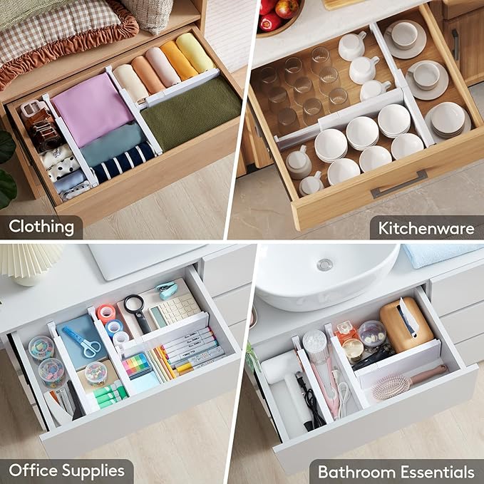 Lifewit 16 Pack 4" High Drawer Dividers 28-43.5cm/11-17" Adjustable Drawer Organizer for Clothes/Utensils, Expandable Drawer Separator in Dresser/Kitchen/Bedroom/Office Organization & Storage White
