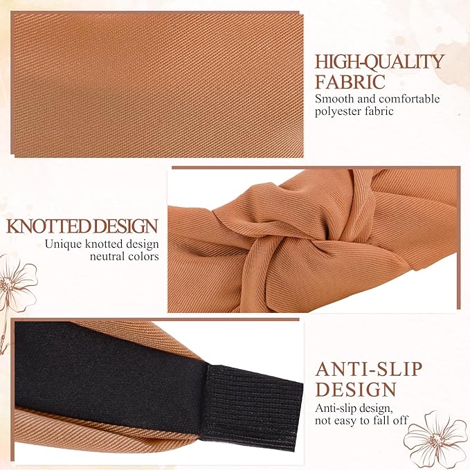 obeoby 8Pcs Headbands for Women, Fashion Knotted Headband Brown Series Wide Hairband Gifts for Mom Hair Accessories