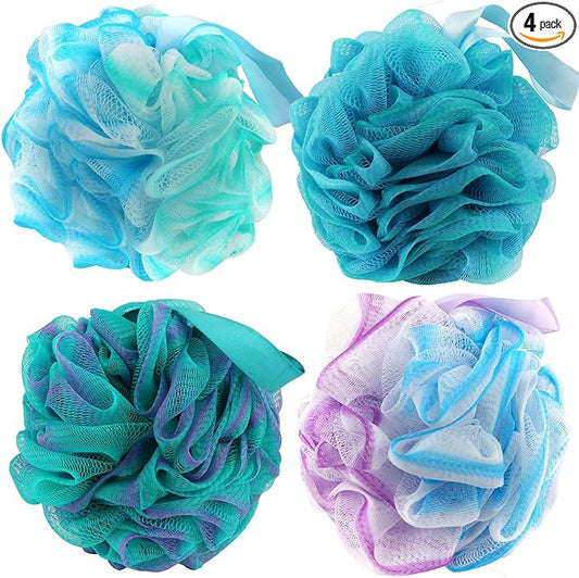 Chuya Bath Sponges Loofahs 70 Grams Large Size,4 Pack Shower Sponge Exfoliating Cleaning Bath Loofa Body Scrubber Balls for Women Men Children Washing