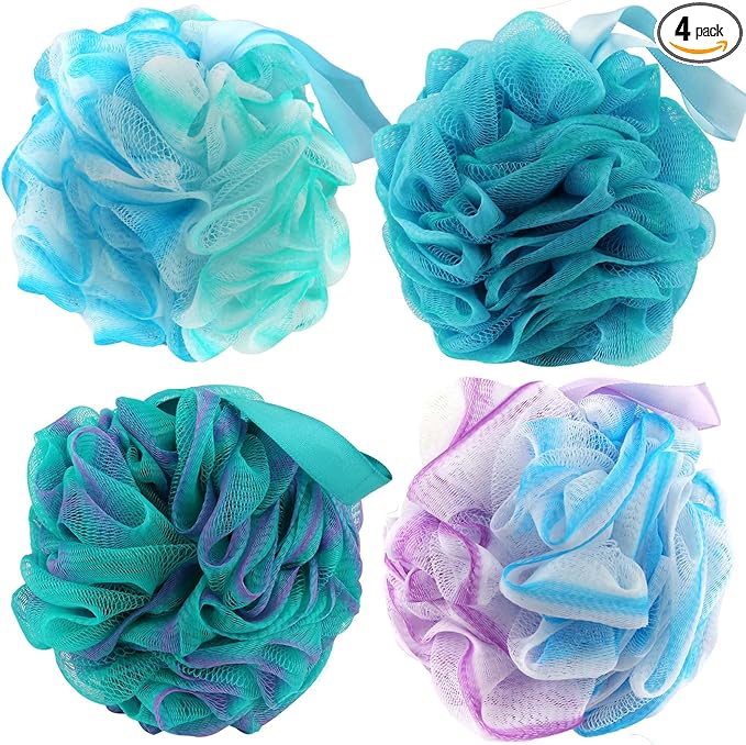 Chuya Bath Loofahs Sponges 80g XL Size,4 Pack Shower Sponge Exfoliating Cleaning Bath Loofa Body Scrubber Balls for Family Washing