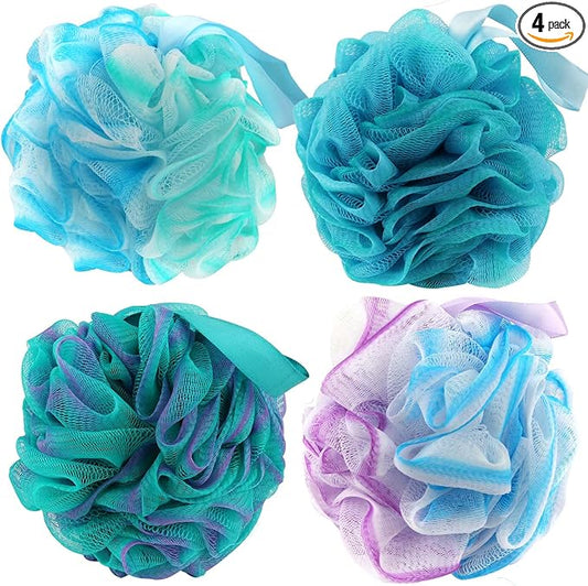 Chuya Bath Loofahs Sponges 80g XL Size,4 Pack Shower Sponge Exfoliating Cleaning Bath Loofa Body Scrubber Balls for Family Washing