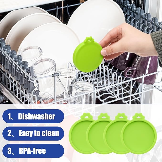 PINE & LINEN 4 Pcs 2.5inch Durable Pet Can Lids,Silicone Small Pet Can Covers Waterproof Cat Food Cans Lids for 3 oz Cat Food Cans（Green）