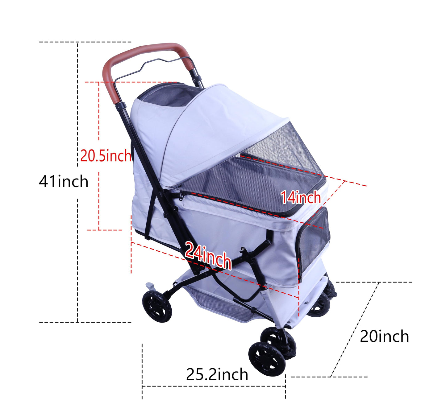 FOURPAW Reversible Pet Stroller (4 Wheels for Cats and Dogs) for Small and Medium Pets up to 33 lbs.Gray