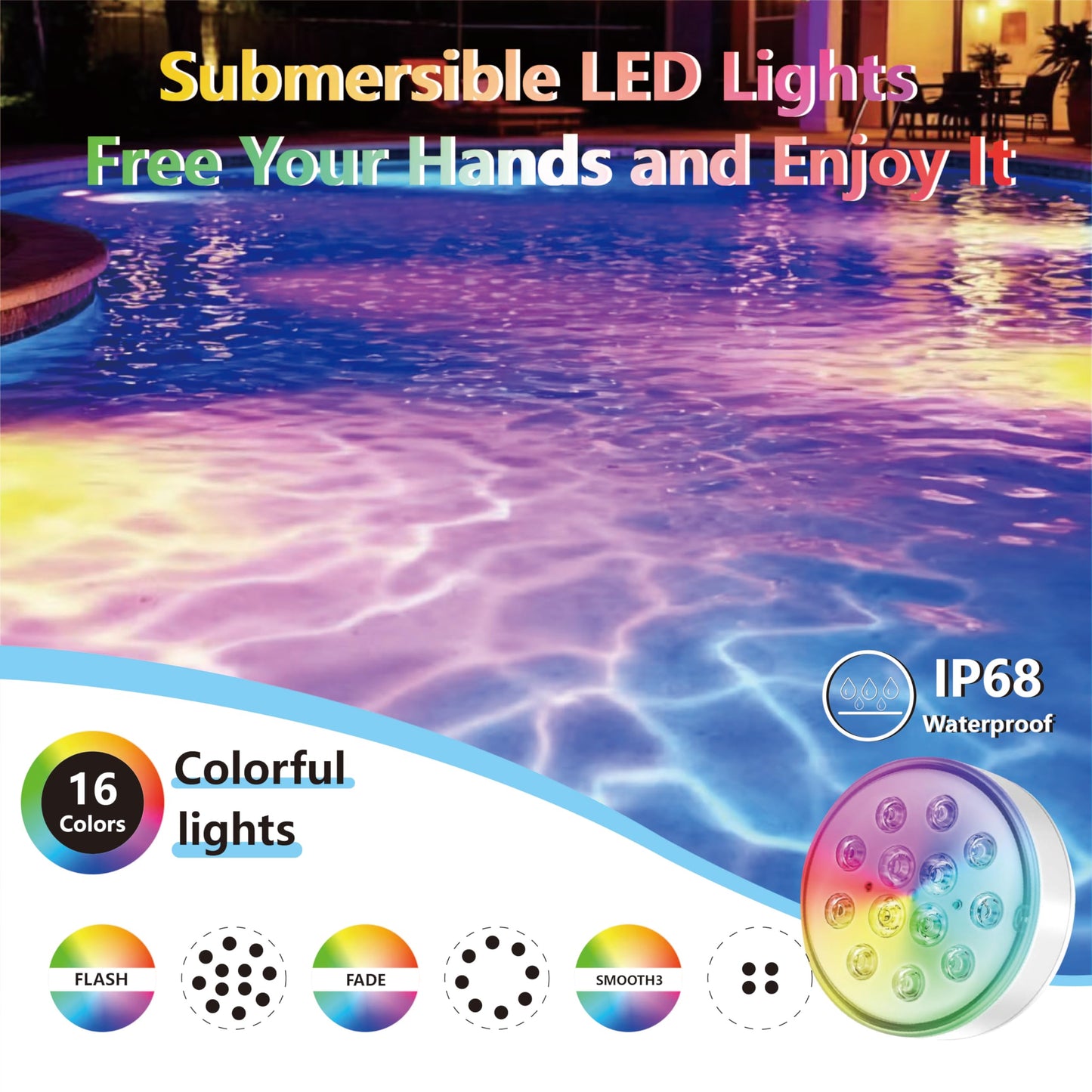 Upgraded Magnetic Pool Lights for Above ground and inground pool, Rechargeable Underwater RGB 16 Colors Submersible LED Lights with Remote & Timer Off, for Hot Tubs, Fountains, Party, Vase - 2 Pack