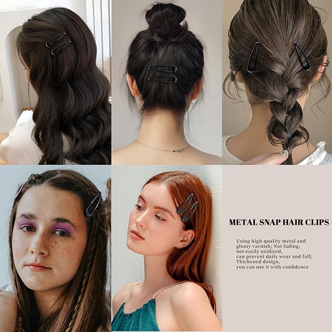 20 PCS Metal Snap Hair Clips Water Drop No Slip Barrettes for Women Bright Small Hair Clips For Thick And Thin Fine Hair,Black,1.97 x 0.5 In.