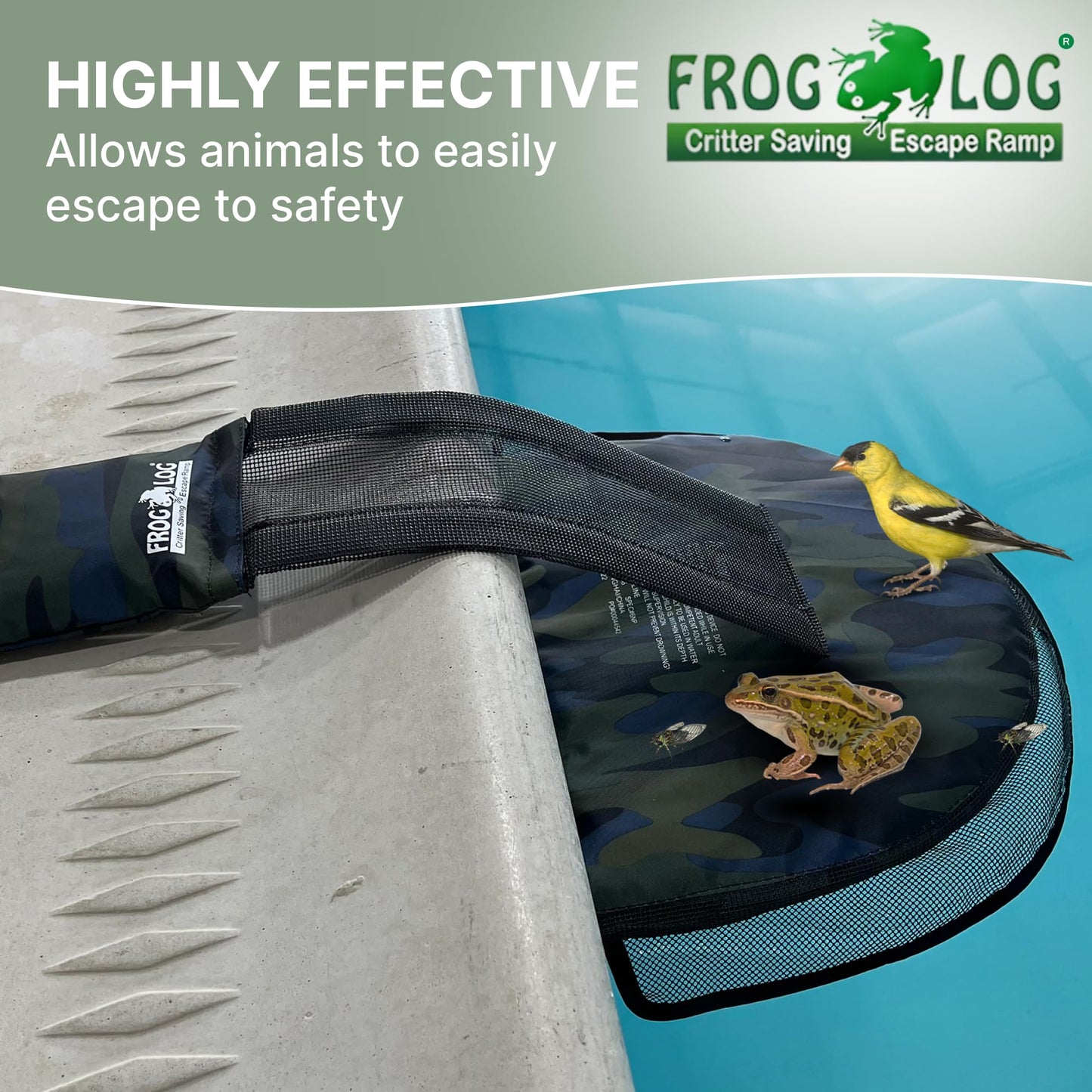SWIMLINE HYDROTOOLS Frog Log - Small Animal Saving Escape Ramp for Pools & Spas - Heavy Duty Material Pool Critter Escape Ramp - Reduces Maintenance - Camo