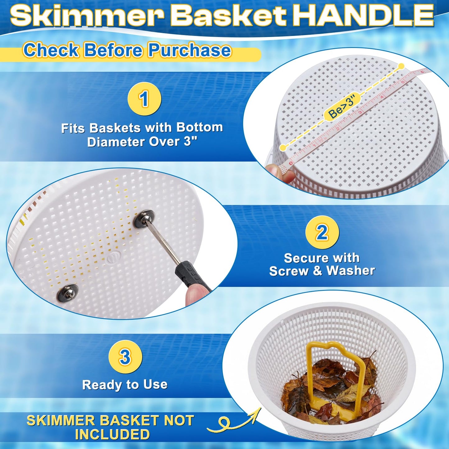 ComfyKit 22.5in 2-in-1 Pool Skimmer Tool with Stainless Steel Hook and Detachable Fine Mesh Net, Includes Skimmer Basket Handle, for Above Ground and Inground Pools