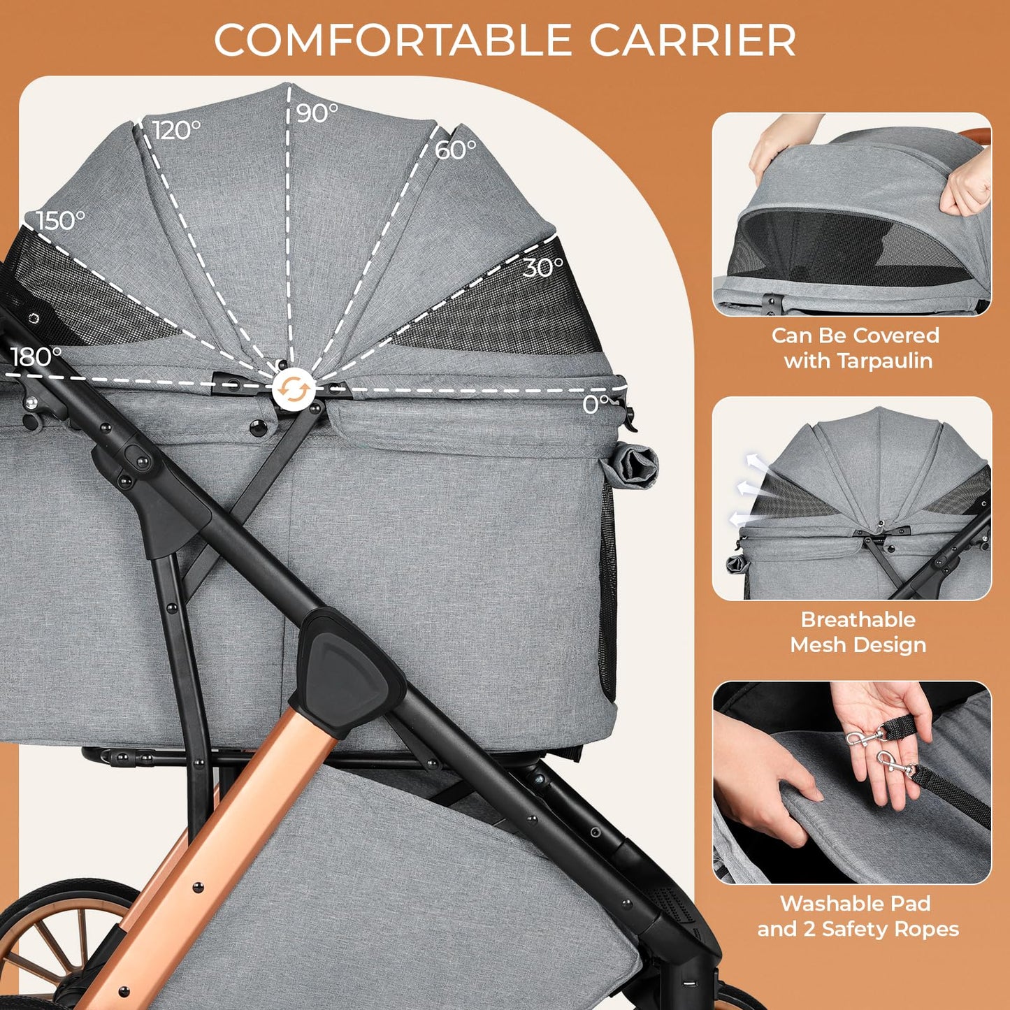 MAMIZO Foldable Dog Stroller for Medium Dogs Cats Up to 33 Lbs, Adjustable Height Handle, Pet Stroller with Aluminum and Carbon Steel Frame, Sun Shades, Storage Basket & Shock Absorbers, All-Terrain