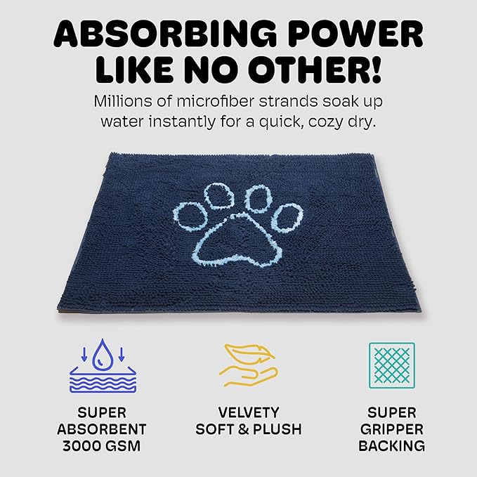 Dog Gone Smart Dirty Dog Doormat - Absorbent Polyamide Dog Mat Designed to Hold More Dirt, Mud & Water - Non-Slip, Fast-Drying Entryway Rug for Muddy Paws - Machine Washable, 23 x 16 in, Bermuda Blue