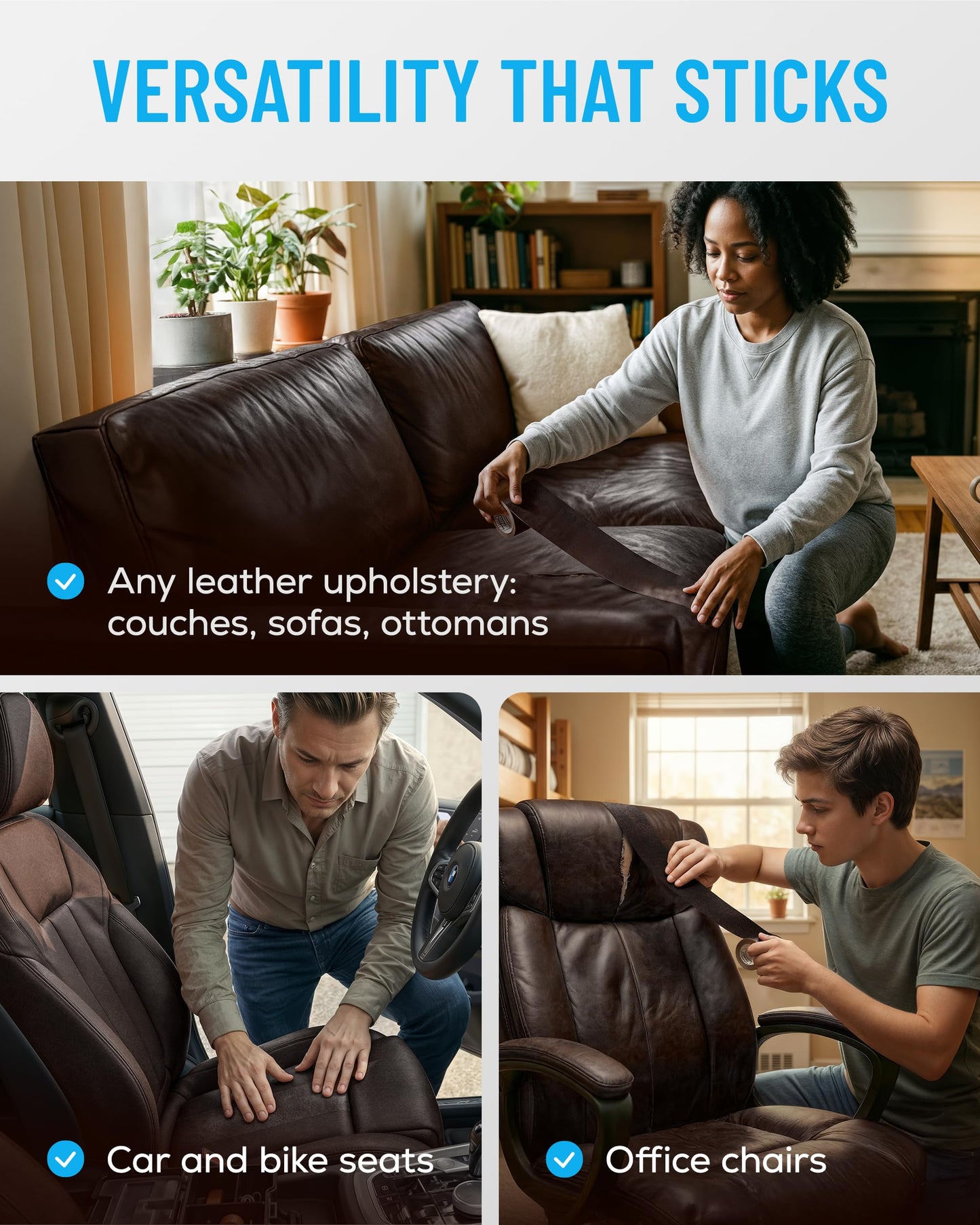 MATCH 'N PATCH Leather Repair Tape - Dark Brown (4.50 inch x 30 feet) - Realistic Leather Patches for Couch, Sofa, Upholstery, Car Seats & Other Furniture, Vinyl Repair Kit, Self Adhesive Patch