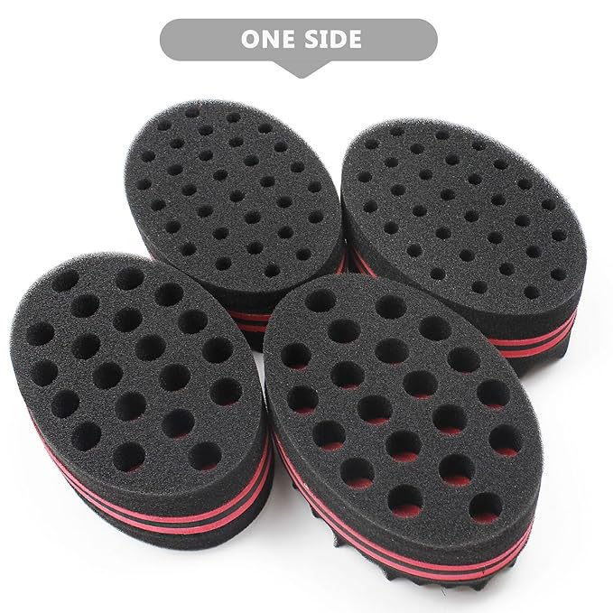Set of 4 Big Holes Hair Brush Sponge Twist Wave Barber Tool For Dreads Afro Locs Twist Curl Black
