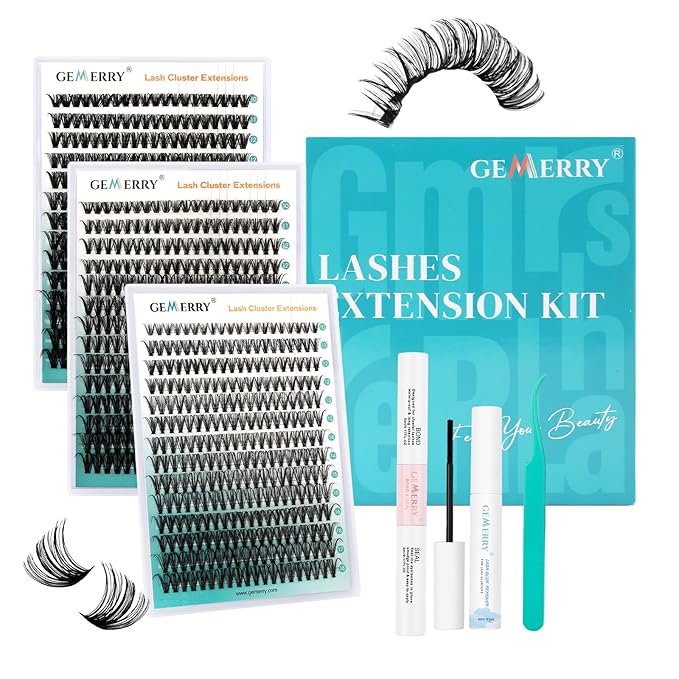 GEMERRY Lashes Clusters Kit Thick Lash Clusters 3 Styles 840Pcs Fluffy Lash Clusters Kit with Waterproof Bond and Seal Remover Tweezers for Beginners（30P+40P+50P）