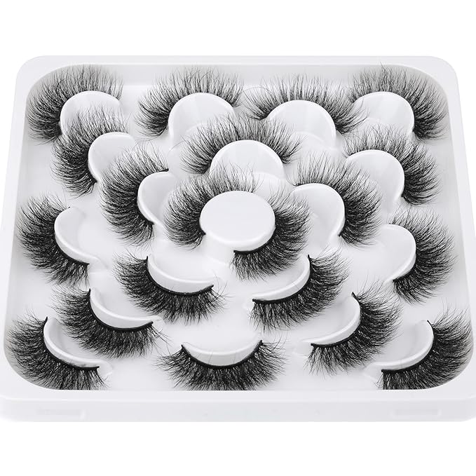 ALICROWN Fuzzy Mink Lashes, Faux Mink Eyelashes 3D Volume Lashes Pack Handmade Dramatic Thick Crossed Fake Eyelashes Soft Reusable 10 Pairs