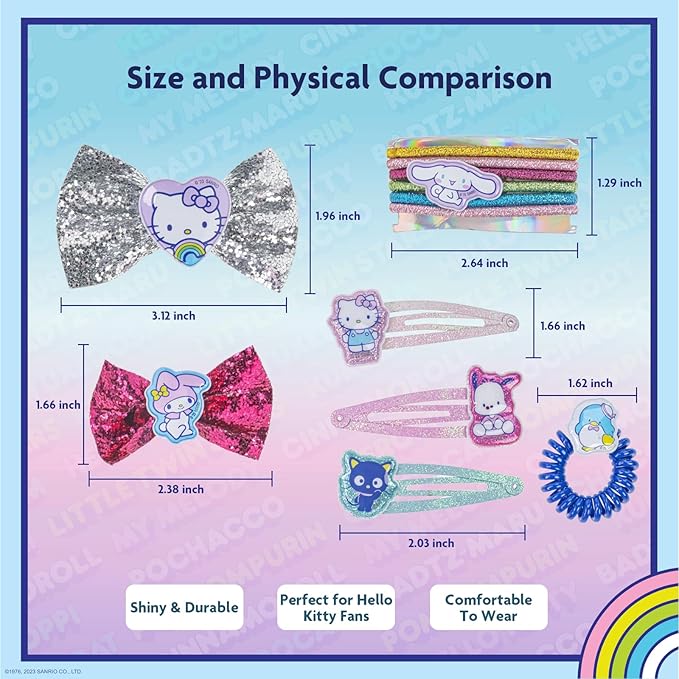 Hello Kitty and Friends Hair Accessories Mini Gift Bag Set, Includes Hair Bows, Hair Clips, Hair Ties for Girls Kids, for Birthdays, Parties, Sleepovers & Makeovers by Townley Girl