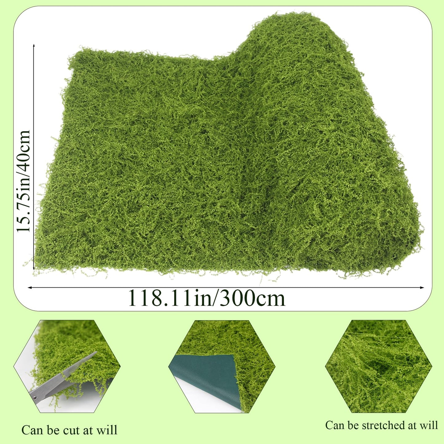 FAICOIA Fake Moss Rolls for Crafts Table Runner Party Centerpieces Decoration 16" x 118" Artificial Moss for Plants Indoor Green Faux Grass for Planters DIY Fairy Garden Floral Wedding 40 x 300cm