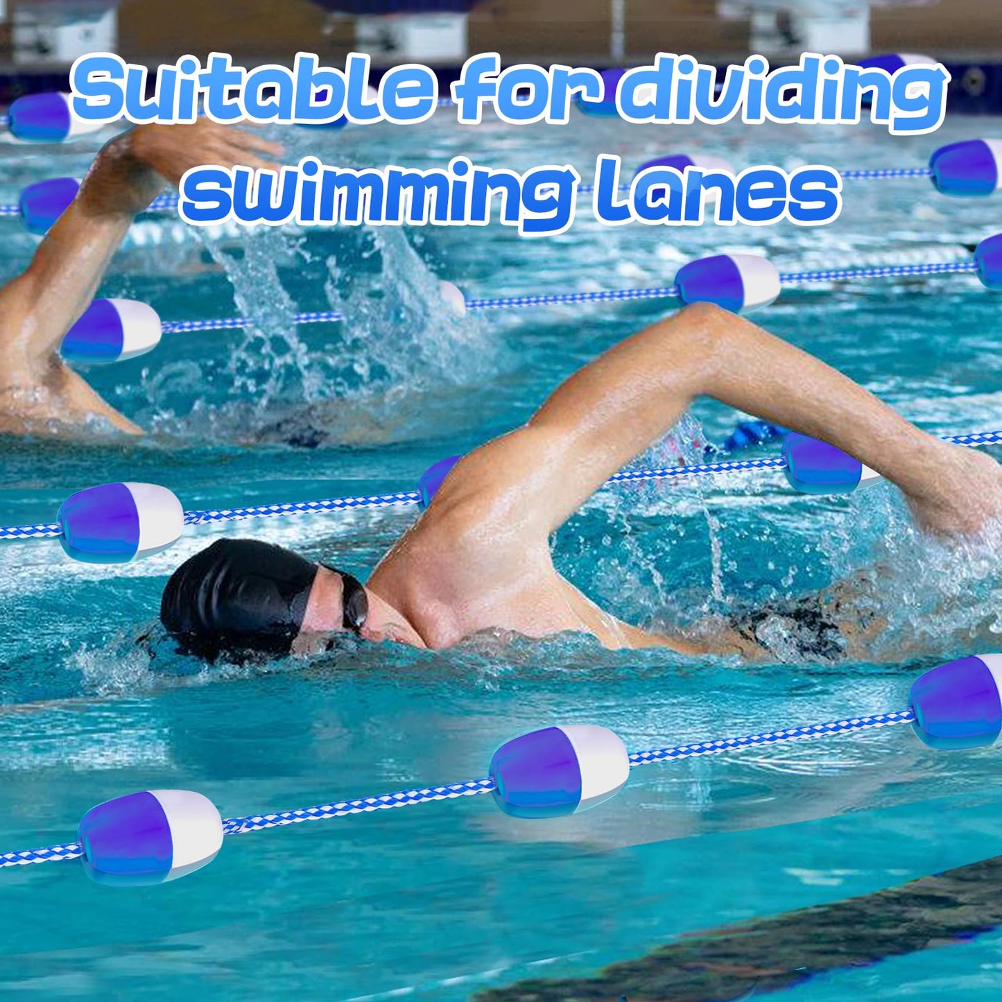 16ft -20ft Adjustable Pool Safety Rope with Floats, Floating Pool Divider- Sturdy, Effective Visibility, Easy to Install - Floating Barrier for Inground Swimming Pools Separating Depth