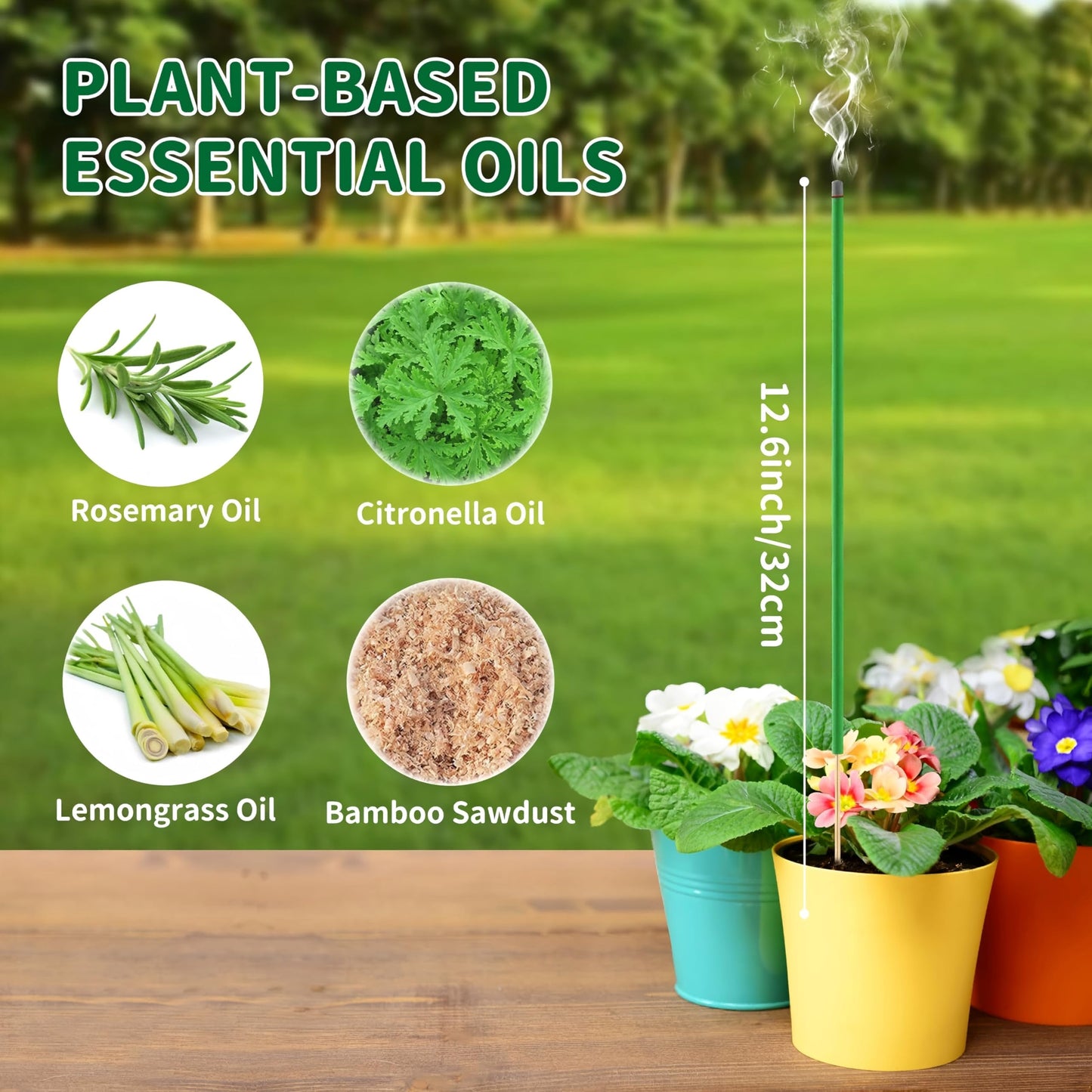 FernBliss Mosquito Repellent Outdoor Patio Incense Sticks – Plant-Based Citronella Sticks for Backyard, Camping, Travel, Indoor & Outdoor Patio Use (60 Count)