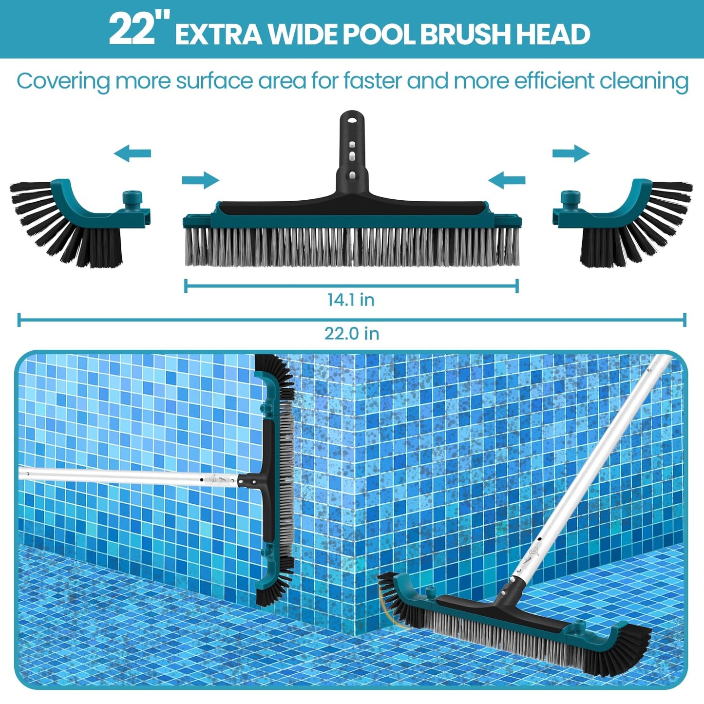 Deluxe Swimming Pool Cleaning Kit Including Pool Net and Vacuum Head, Pool Brush with 13Ft Pole for Above Ground & Inground Swimming Pools