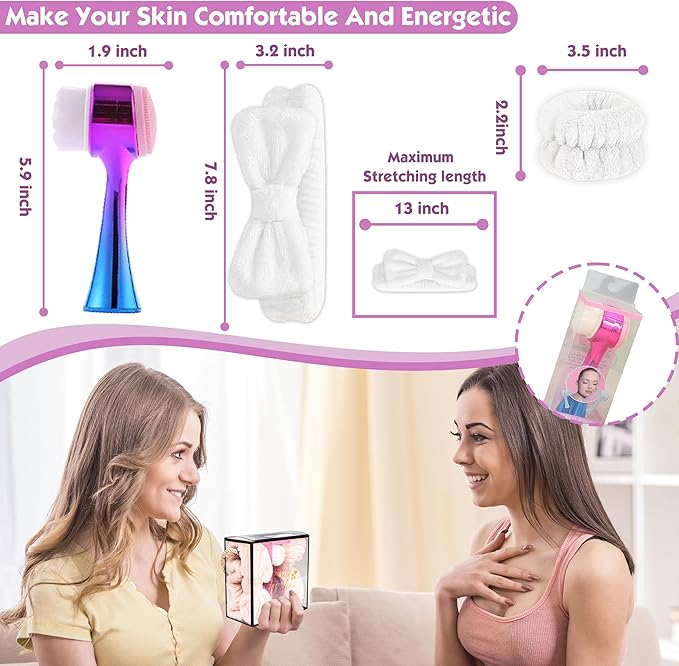 Facial Cleansing Brush 2 in 1Double-Sided Facial Cleaning Brush with Soft Bristles for Deep Pore Exfoliation, Wash Makeup, Massaging (Blue&Purple5PCS)