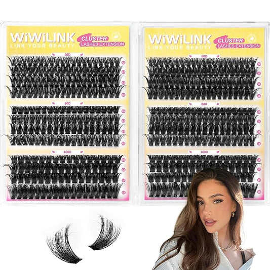 Lash Clusters 448Pcs (60D+80D+100D), Fluffy Wispy Lashes Clusters, D-Curl Cluster Eyelash Extensions 10-16mm - 100% Vegan, Beginner Friendly